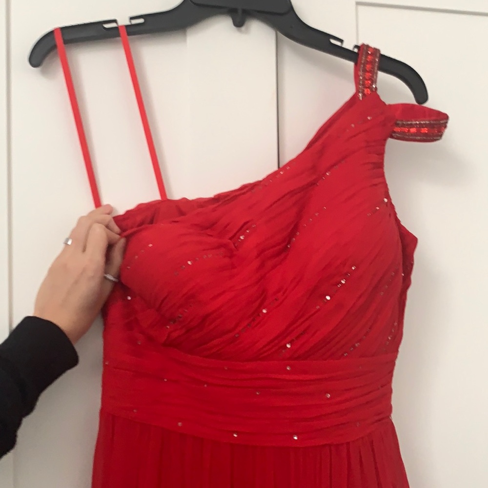 New Long red one shoulder formal prom dress beaded nwt
